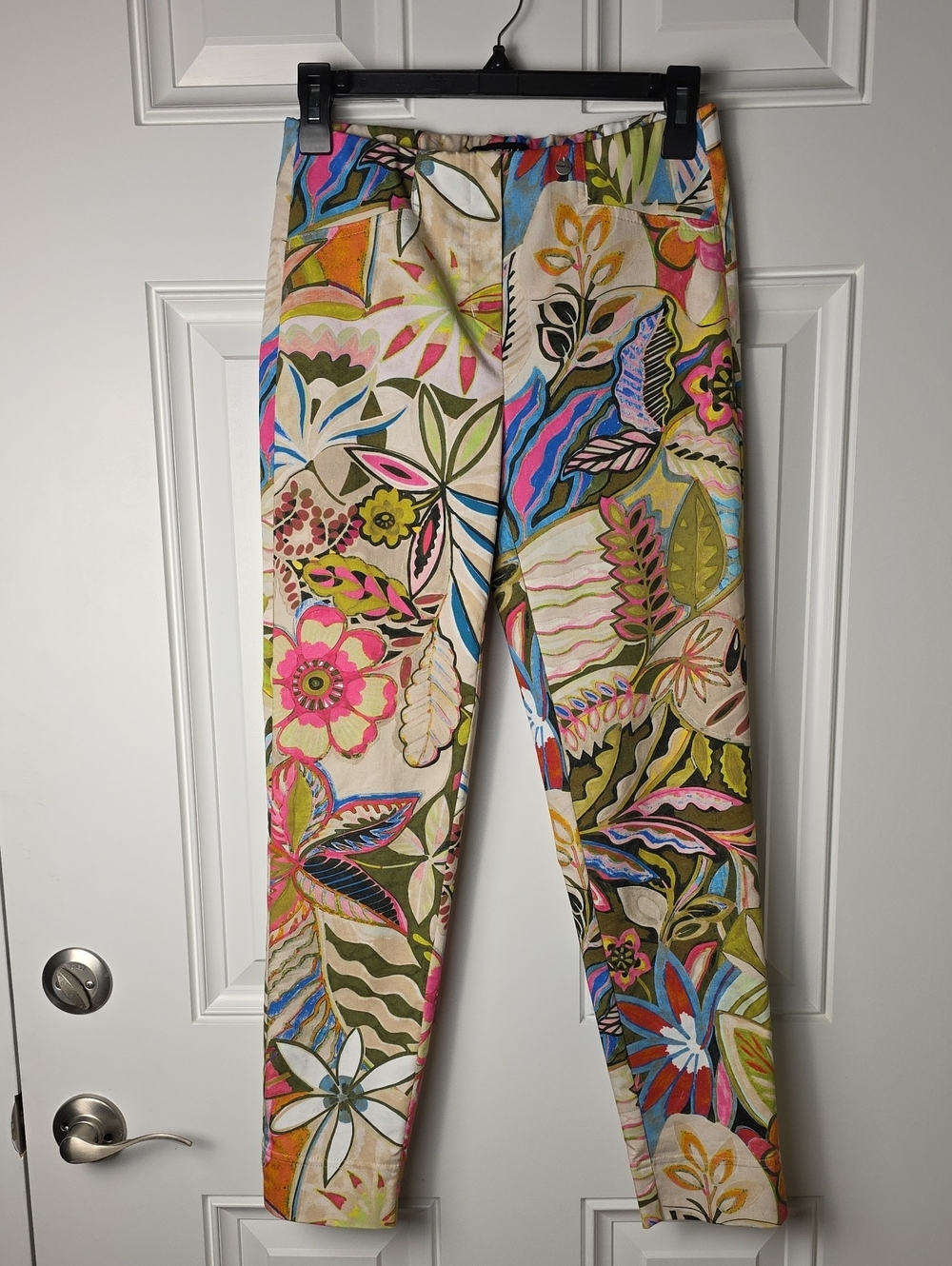 Robell Multicolor Abstract Floral Pants in Pink, Blue, Green, Cream.  Size 2